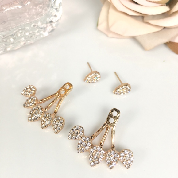 Rhinestone Crystal Flower Teardrop Jacket Earrings - Picture 2 of 4